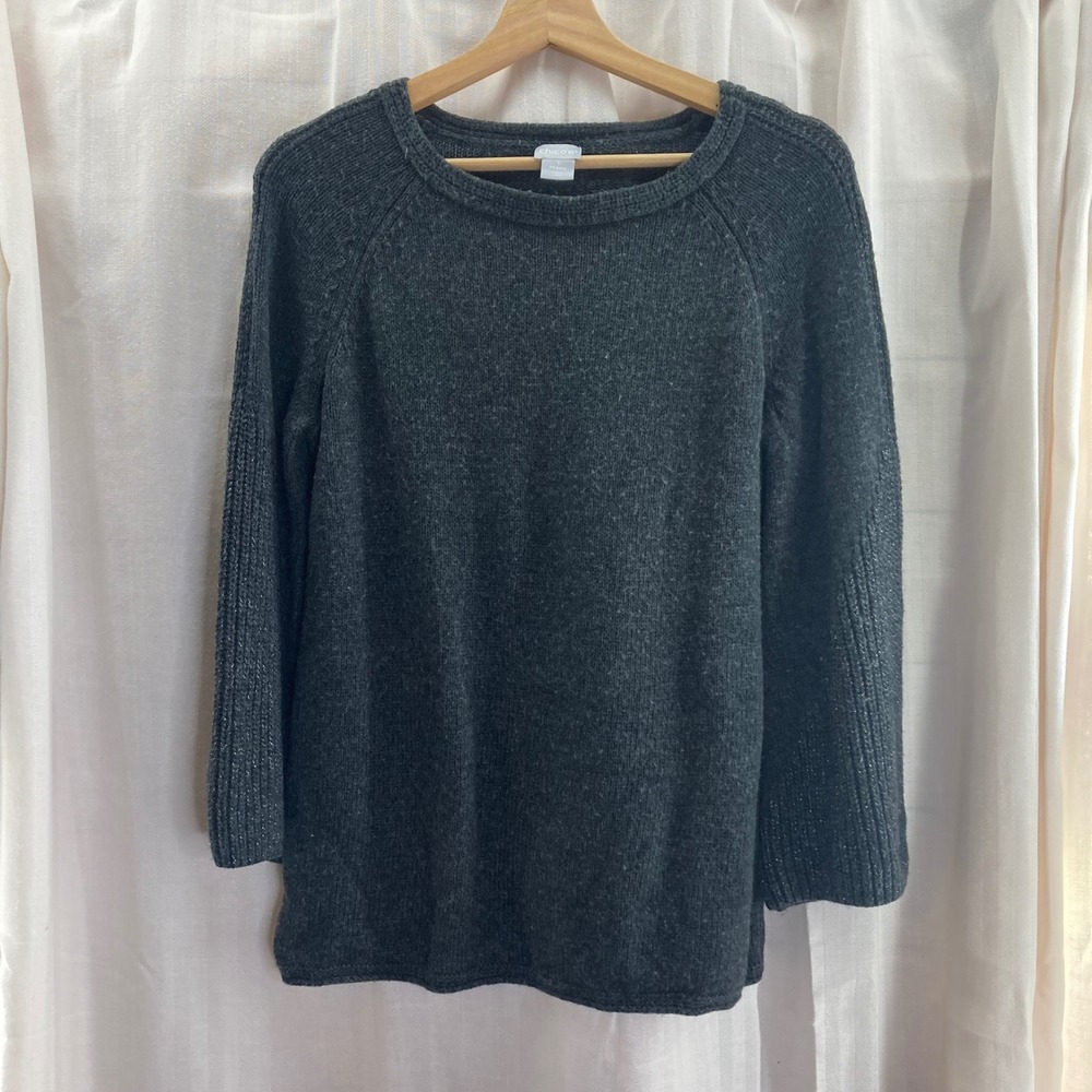Chicos Charcoal Gray Raglan Sleeve Crew Neck Sweater Women's 1 M Cashmere Blend